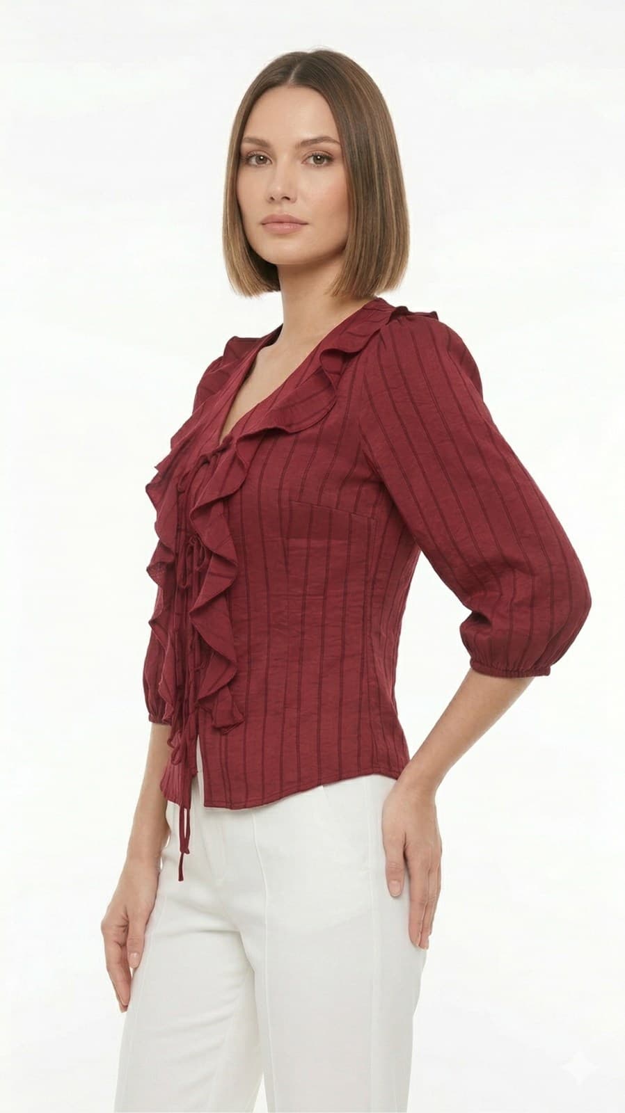Blusa satinada con bobos de seda